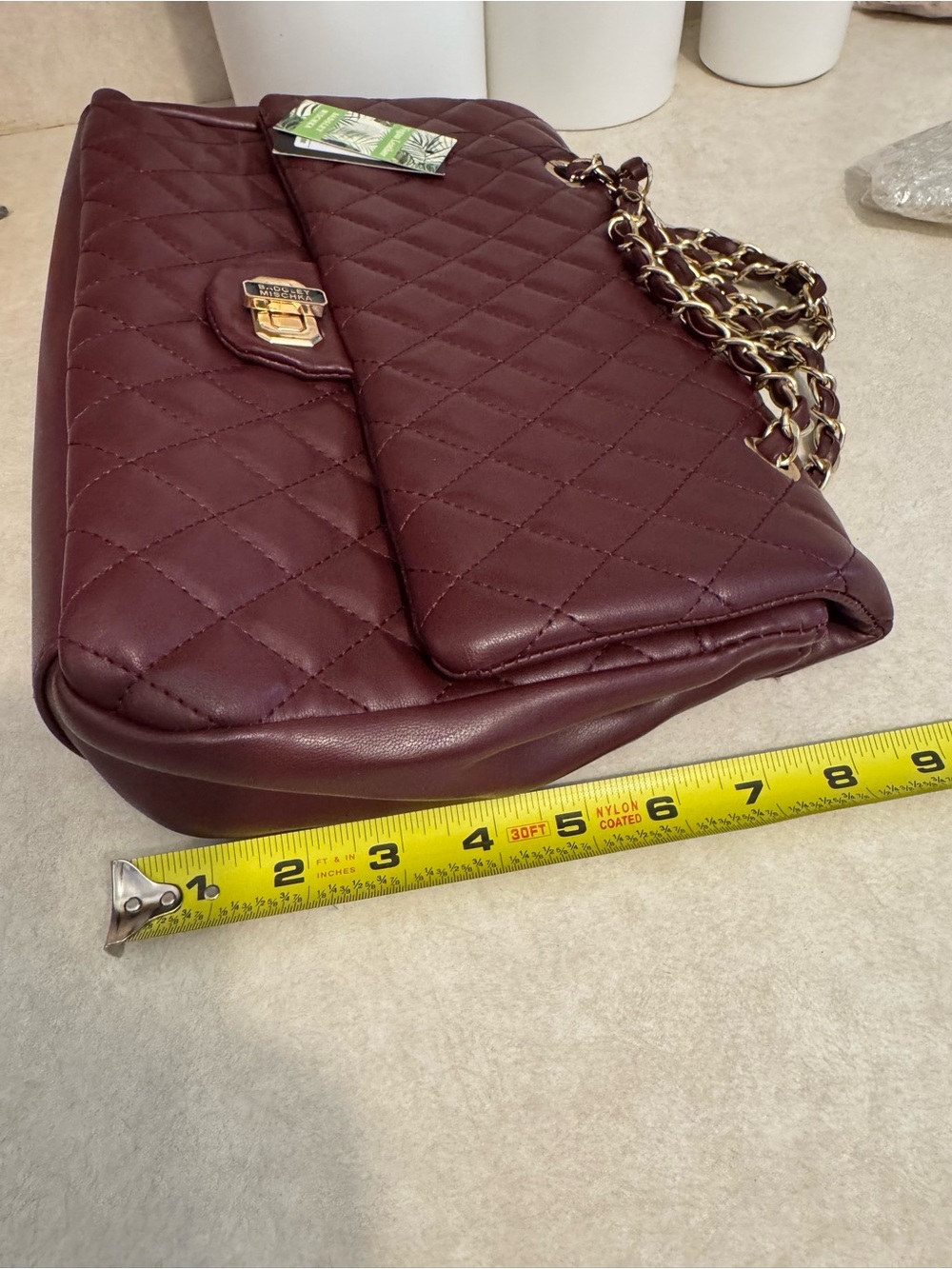 NWT Bagley Mischka Burgundy Quilted Chain Shoulder Bag Luggage Pass Through $179 - Picture 7 of 7
